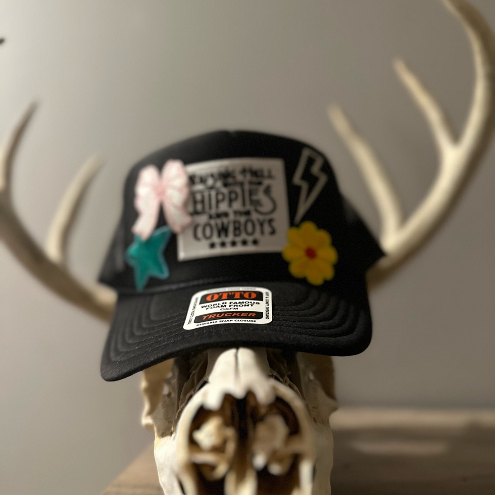 Black Trucker Hat with Colorful Patches
